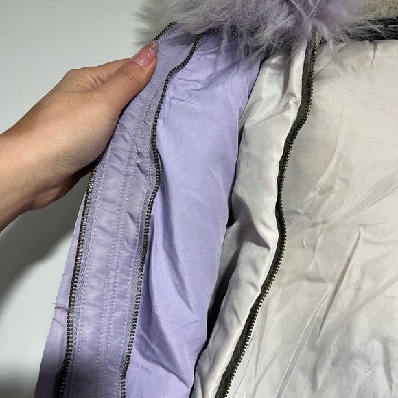 Women's Purple Butterfly Embellished Rabbit Fur Parka with Fox Fur trim - Picture 5 of 10
